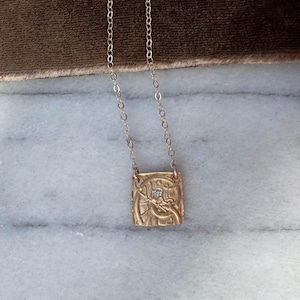 Bronze Nordic knotwork pendant necklace with gold-filled chain-the Dragon medallion