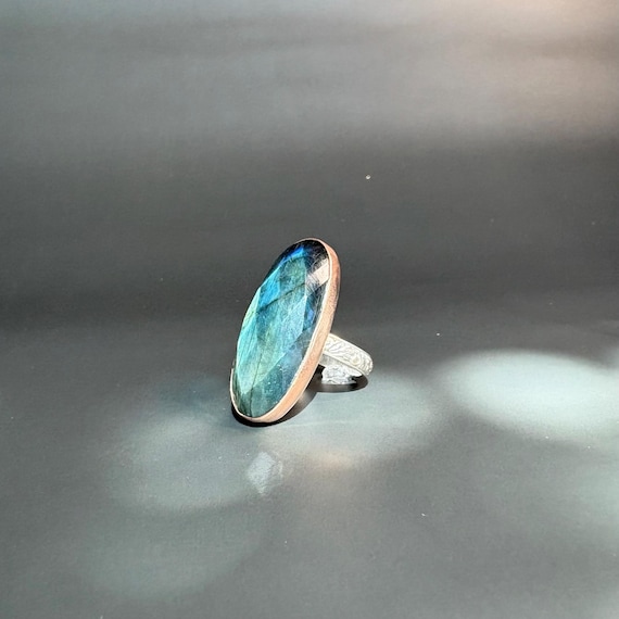 Labradorite, sterling silver and bronze ring