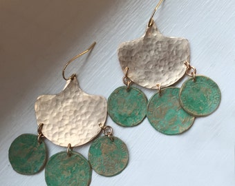 Ocean Traveler Chandelier Earrings with  bronze coins