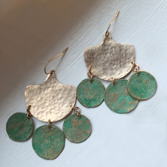 Ocean Traveler Chandelier Earrings with  bronze coins