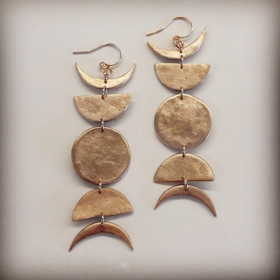 Moon Phase Earrings in Bronze