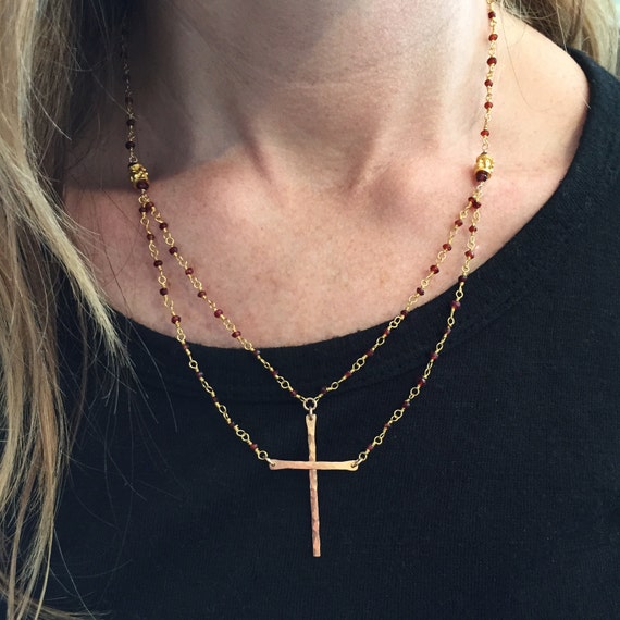 "Be Still"™ Cross Necklace in Gold Vermeil and Garnet