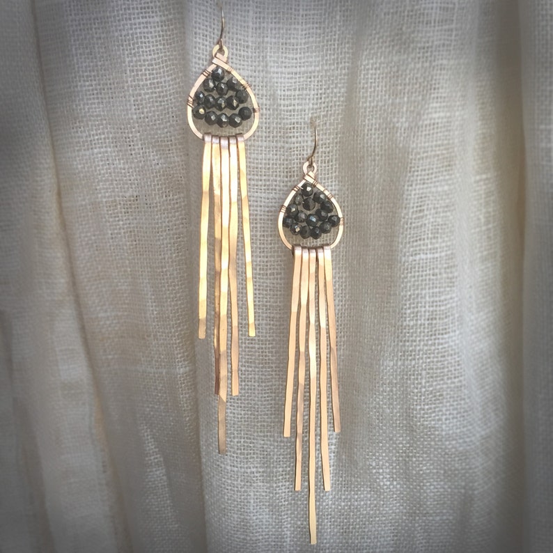 Ra Earrings in hammered bronze and pyrite image 1