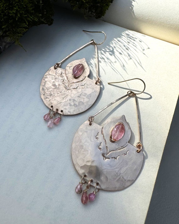 Pink tourmaline and bronze earrings-"First Flourish"