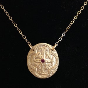 Medallion Necklace I in bronze and ruby or CZ image 3