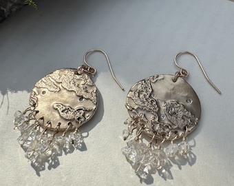 Bronze Cloud Earrings with Cascading Quartz Fringe-"Spring Rain"