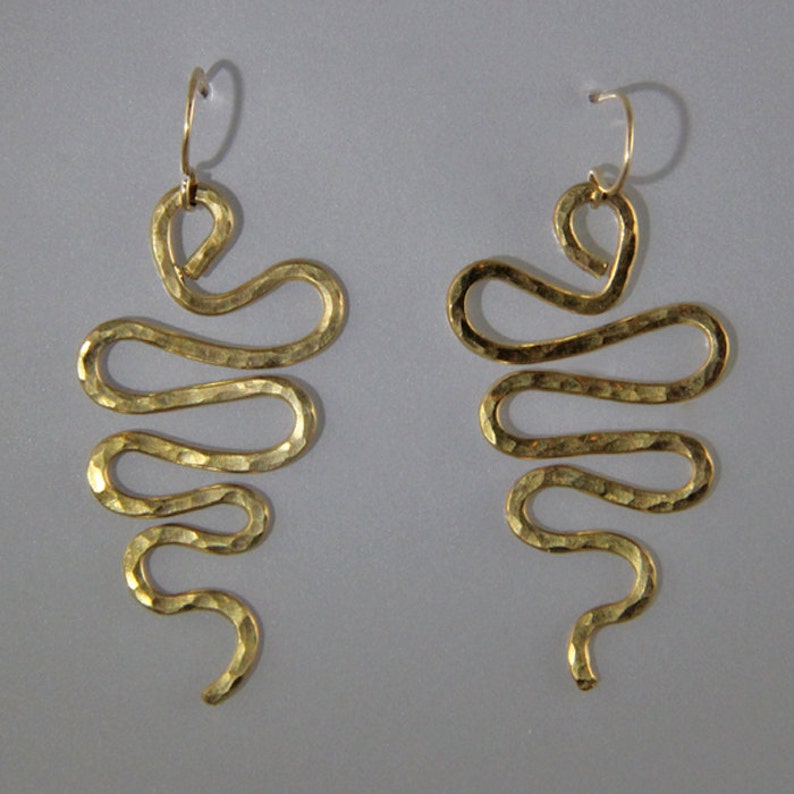 Hammered Bronze Serpent Earrings Etsy