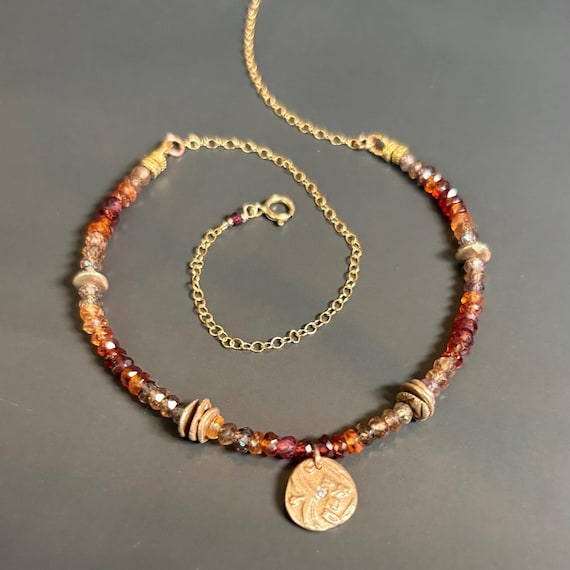 The Autumn Mist necklace-tundra sapphire and bronze pendant necklace