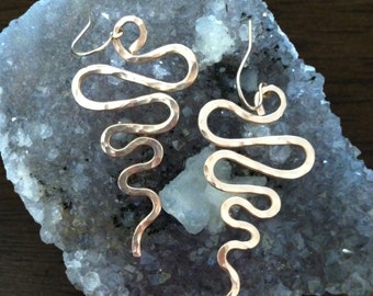 Hammered bronze serpent earrings