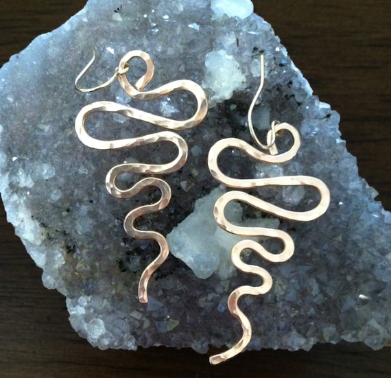 Hammered bronze serpent earrings