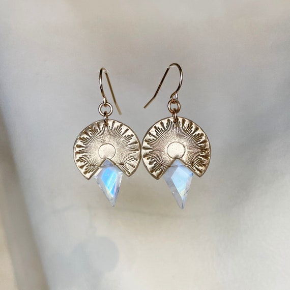 Moonlight Earrings with rainbow moonstone