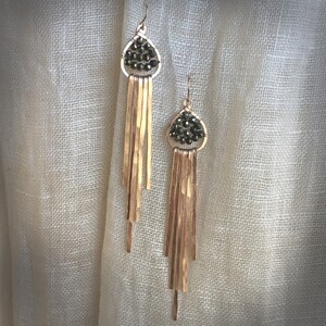 Ra Earrings in hammered bronze and pyrite image 2