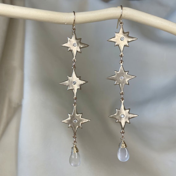 Constellation Earrings in Bronze and Gray Moonstone