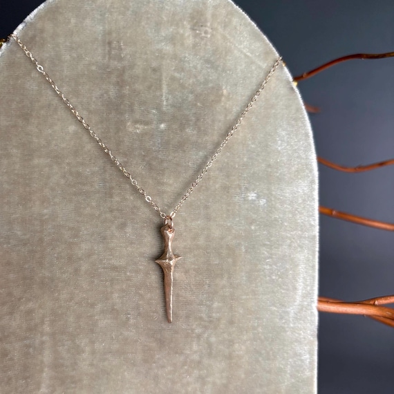 Bronze and Gold Dagger Pendant Necklace