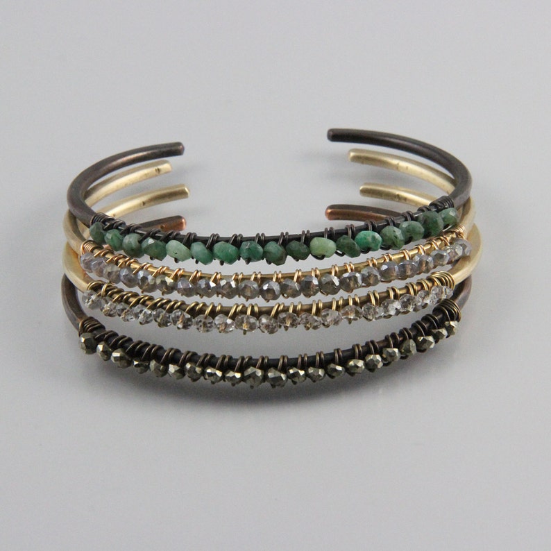 Bronze cuff with solid row of sparkling gemstones image 4
