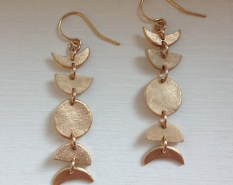 Mini Moon Phase Earrings in Bronze