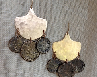 Traveler Chandelier Earrings with bronze coins