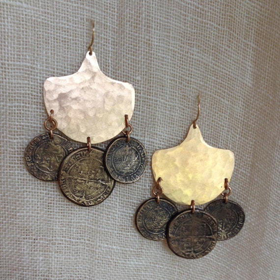 Traveler Chandelier Earrings with bronze coins