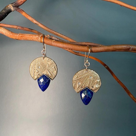 Midnight Sky Earrings-lapis lazuli and bronze