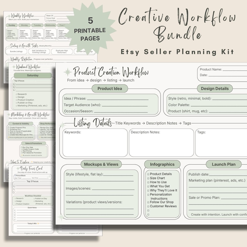 Etsy Seller Planner Bundle | Creative Workflow System for Digital Product Sellers | Business Organization Printable image 1