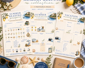 Summer Memory Journal, Reading Passport, Vacation Pages, Travel Journal (Digital Download)