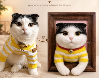 Framed 3D Needle Felted Cat Wall Art: Custom Cat Portrait Gift for Cat Lovers & Pet Keepsake