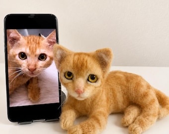 Custom Needle Felted Cat Figurine | Wool Portrait Replica from Photo | Pet Memorial Keepsake