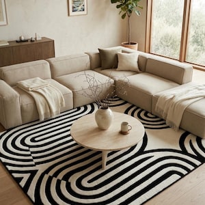 Century Modern Rug, Hand Tufted Wool, Geometric Arch Carpet