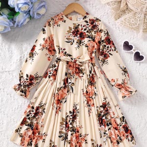 new korean summer dress long sleeve V Neck Floral Chiffon Long Dress / Long Sleeve Spring Summer Midi Dress /  Korean Style Feminin Midi