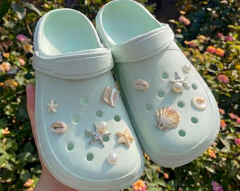 Ocean Seashell Shoe Charms Set for Clogs, Coastal Pearl Starfish Clog Decoration, Beach Mermaid Shoe Accessories, Summer Clog Charms