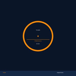 Könnte beinhalten: Eine dunkelblaue digitale Grafik mit einer großen orangefarbenen Kreisumrandung. Im Kreis steht der Text Template, AI Bookkeeping und $12.99. In den unteren Ecken sind TallyAI und Google Sheets auf dunkelblauem Hintergrund zu sehen.