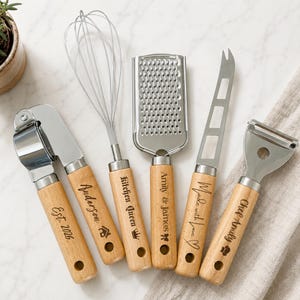 Personalized Kitchen Tool Set, Custom Engraved Kitchen Utensils, , Wooden Handle Cooking Tools, Laser Engraved Kitchen Accessories