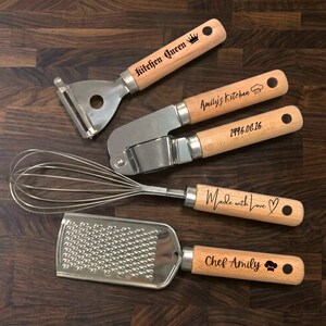 Custom Engraved Kitchen Utensils, Personalized Kitchen Tool Set, Wooden Handle Cooking Tools, Laser Engraved Kitchen Accessories