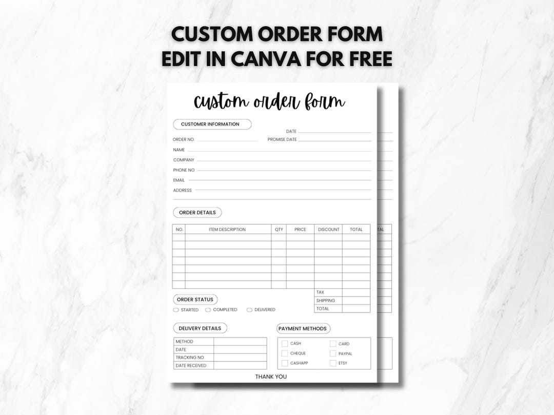 Editable Canva Order Form | Small Business, Crafter Template (digital ...