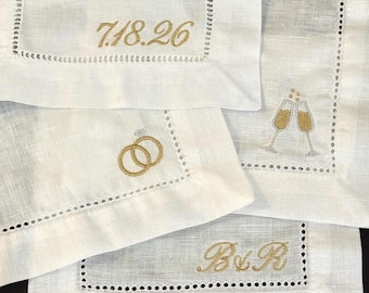 Personalized Wedding Cocktail Napkins - Set of 4 Embroidered Linen Napkins
