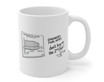 Taza de ingeniero civil, Notas finales del ingeniero: No comprar en el segundo piso, Regalo divertido para ingenieros estructurales, Humor de construcción, Impreso en la UE