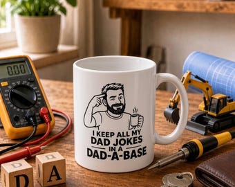 Taza divertida para papá: Guardo todos mis chistes de papá en una base para papás (impresión estadounidense)