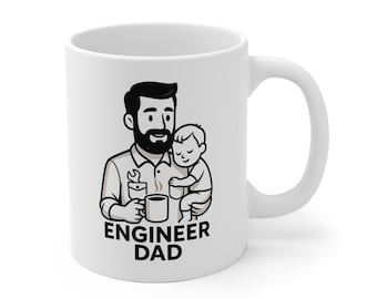 Taza para papá ingeniero, regalo del Día del Padre para ingenieros, taza de café divertida para papá, ilustración de papá ingeniero impresa en la UE