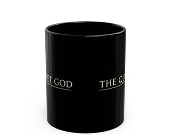The Quiet God Black Mug Serif Wordmark Cream Ink USA Printed