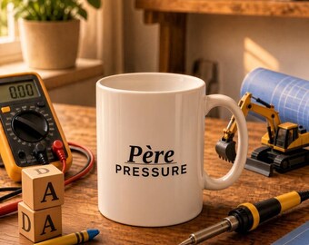 Taza divertida para papá con la frase "Père Pressure" (Presión de papá francés) impresa en EE. UU.