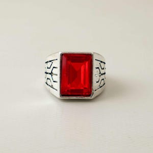 Vintage Gemstone Ring, Silver Plated Statement Ring, Minimal Men's Band Ring, Rectangular Red Stone Ring, Unique Gift Jewelry
