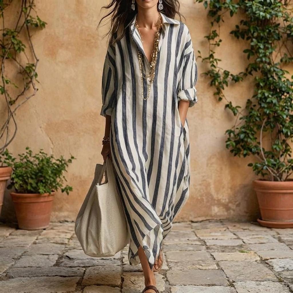 Striped Linen Maxi Dress - Etsy