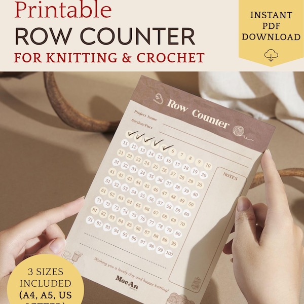Printable Knitting & Crochet Row Tracker | The Rustic Row Counter | Cozy Earth-Tone Knitting Tracker, US Letter A4 A5 (Instant PDF Download)