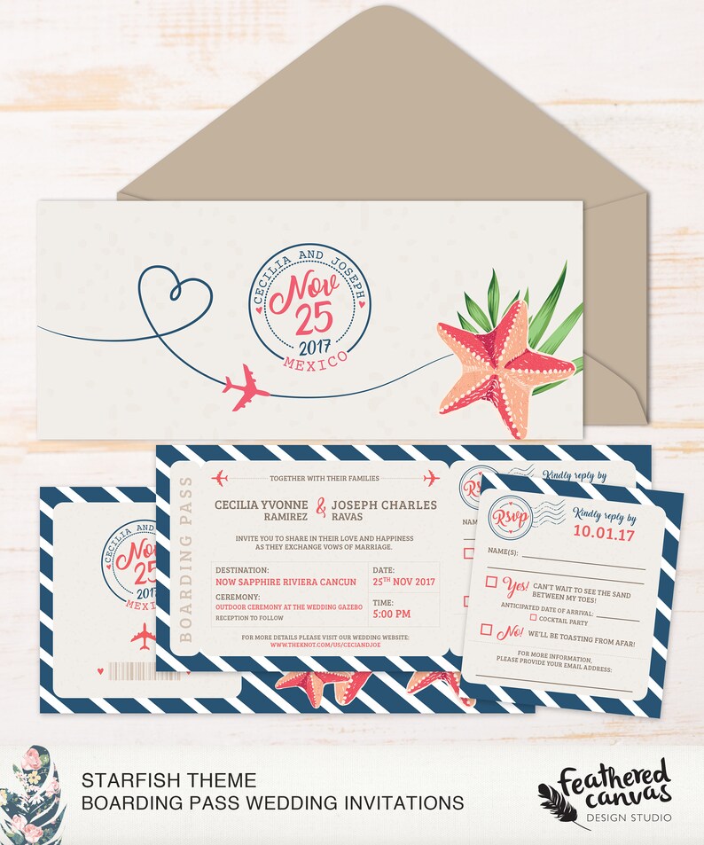Starfish Destination Wedding Invites With Rsvp Perforation Etsy