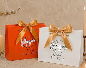 Personalized Birthday Gift Bag , Bow Tie Gift Bags, Luxury Name Gift Bags for Guests, Birthday Party Gifts Text Paper Bags