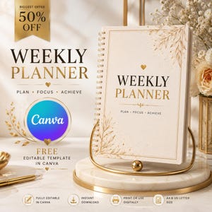 Weekly Planner Template | Editable Canva Digital Schedule Organizer