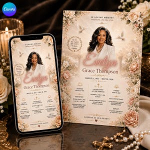 Editable Memorial Invitation Template, Funeral Program Canva, Celebration of Life Card, Photo Tribute