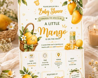 Mango Baby Shower Invitation Tropical Fruit Theme Summer Garden Mom To Be Printable Party Invite