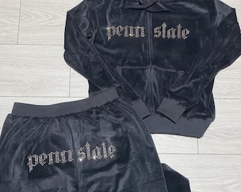 Customized Rhinestone Number Velvet Set | College Bed Party Outfit | Personalized Birthday Tracksuit | Bling Matching Loungewear Gift
