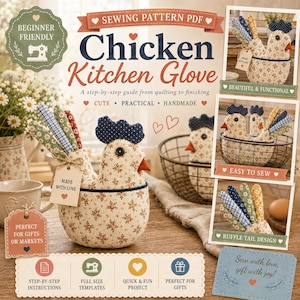 Chicken Oven Mitt Sewing Pattern PDF | Libby the Ruffle-Tail Hen Potholder | Farmhouse Kitchen Decor | Vintage Country Cottage Gift